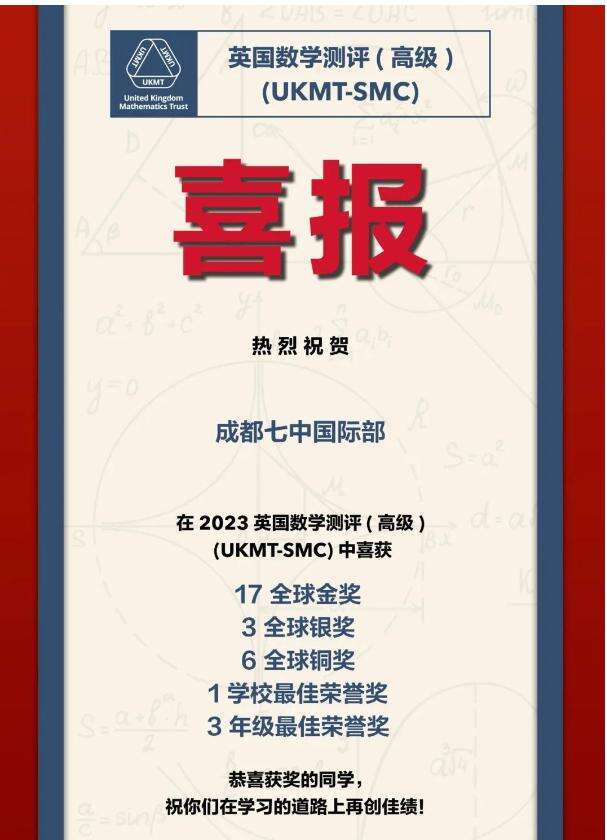 17金3银6铜，成都七中学子英国高级数学测评创佳绩！