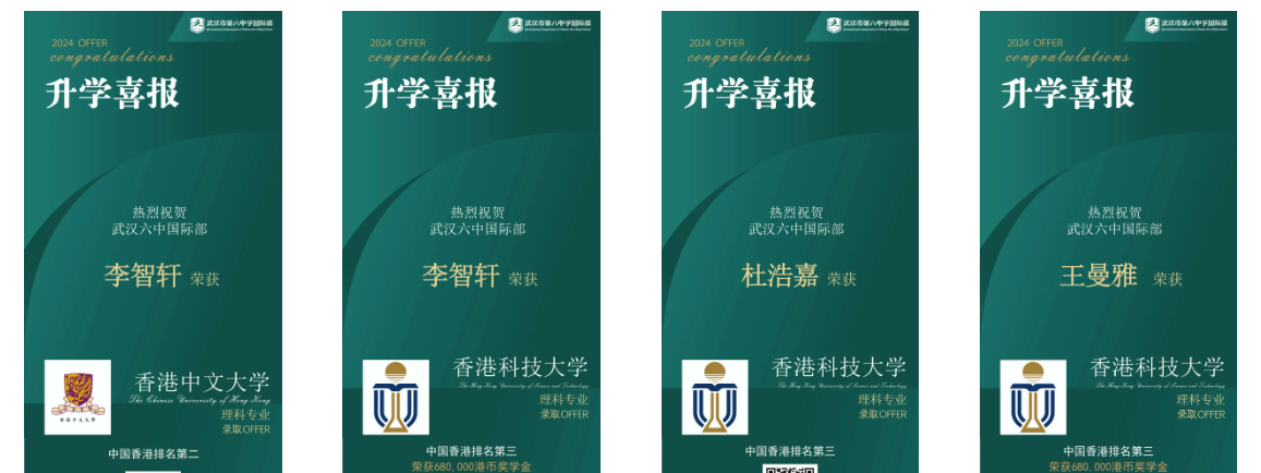 “港前三”大满贯+全奖双响！2024届武汉六中国际部学子升学录取喜报（香港方向）