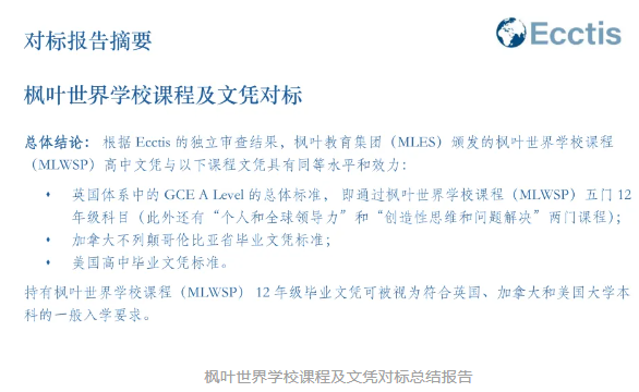 快看！枫叶世界学校课程UK Ecctis对标全面完成！