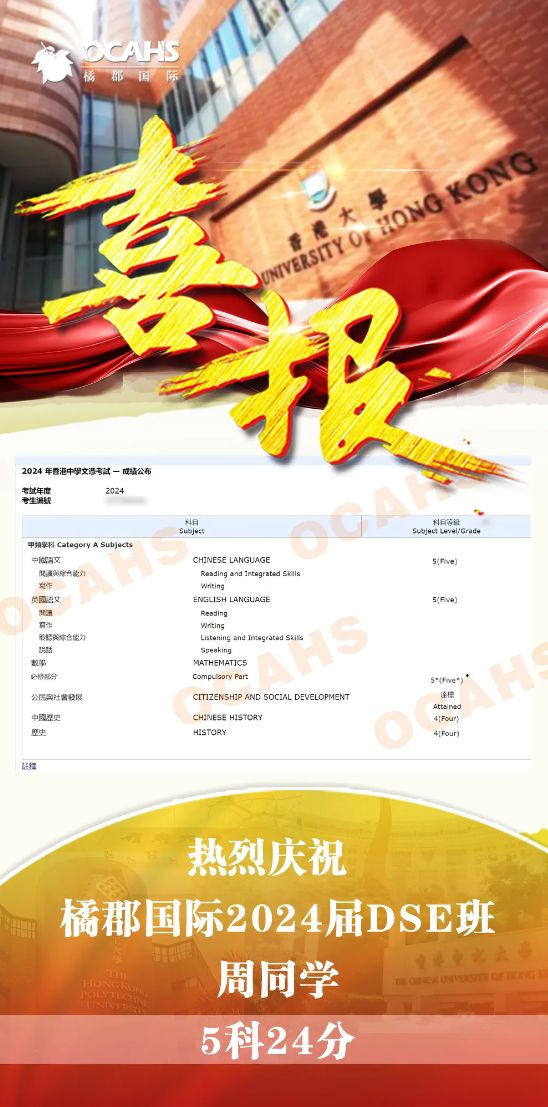 橘郡国际学校深圳校区：2024年DSE成绩放榜！