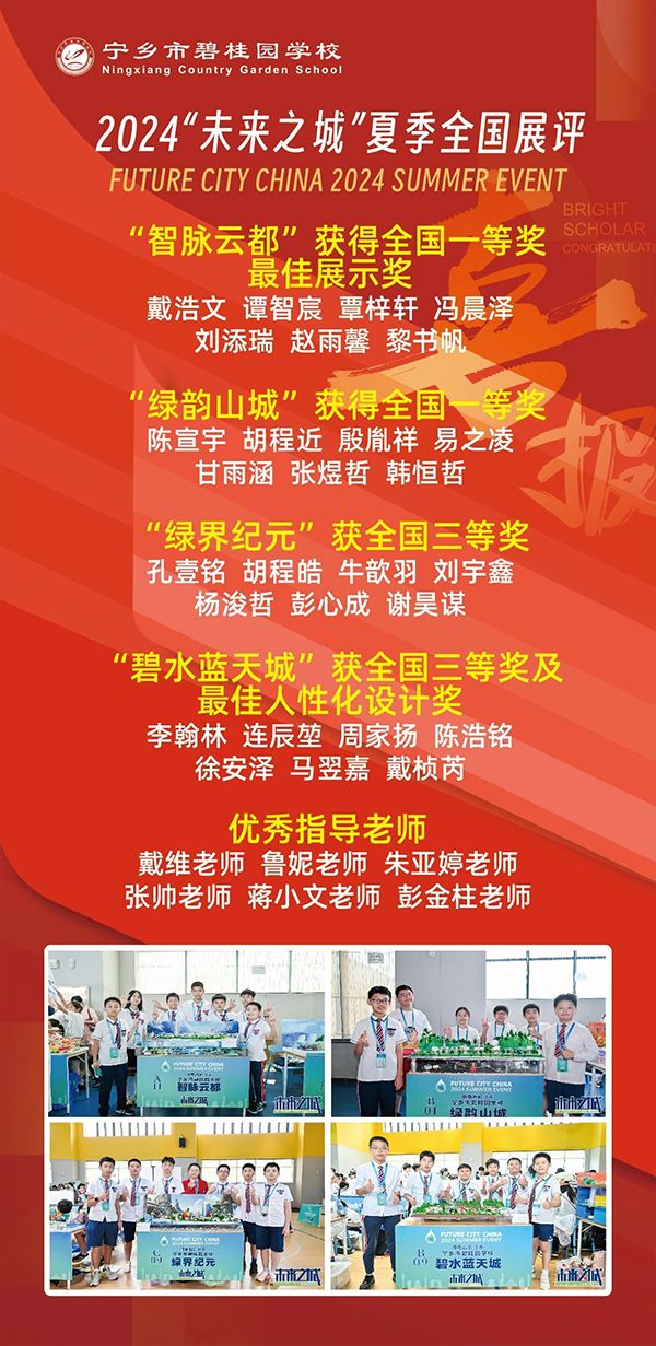 2024年“未来之城”夏季展评：宁乡市碧桂园学校学子斩获中国赛区一等奖，最佳展示奖，最佳人性化设计奖！