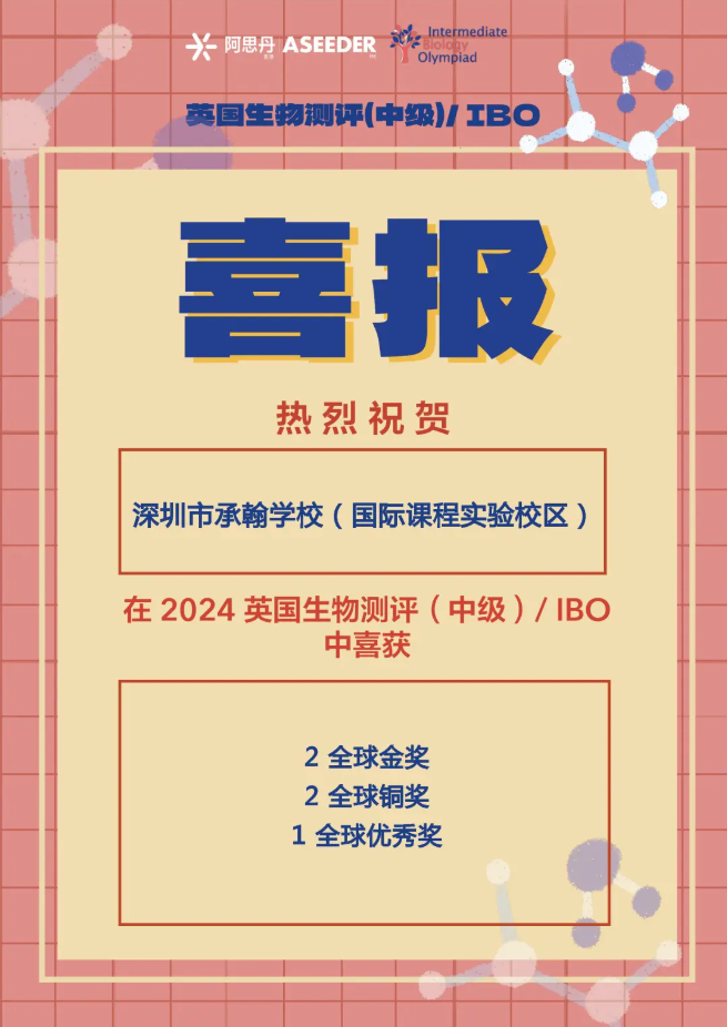 深圳承翰国际课程实验校区：在IBO生物竞赛中收获2金2铜！